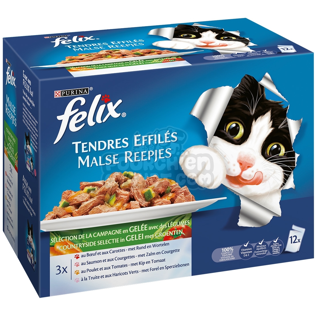 Pâtée pour chat FELIX Tendres Effilés en Gelée Viandes-Poissons 44 Sachets  x 100g